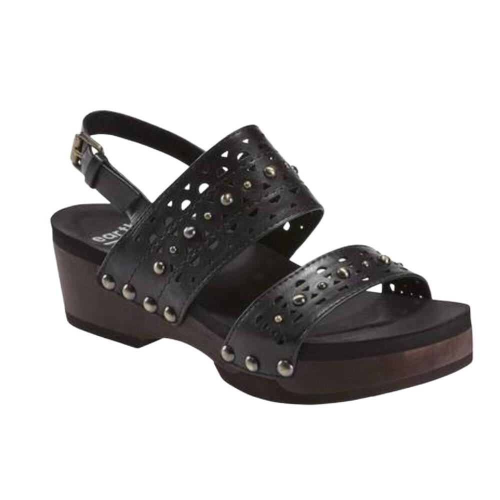 Earth Sandals‎ Womens Size 10M Black Strappy Studded Buckle Cutout Fashion